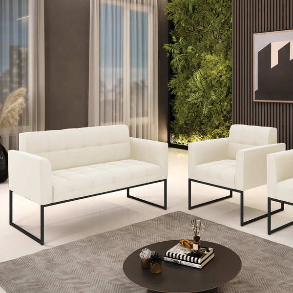 Kit 1 Sofá Namoradeira E 1 Poltrona Elisa Veludo Base Metálic