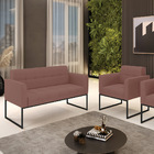 Kit 1 Sofá Namoradeira E 1 Poltrona Elisa Veludo Base Metálic