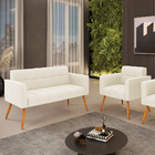 Kit 1 Sofá Namoradeira E 1 Poltrona Elisa Veludo Bege Pés Pal