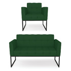 Kit 1 Sofá Namoradeira E 1 Poltrona Elisa Veludo Luxo Base Me