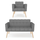 Kit 1 Sofá Namoradeira E 1 Poltrona Elisa Veludo Luxo Grafite