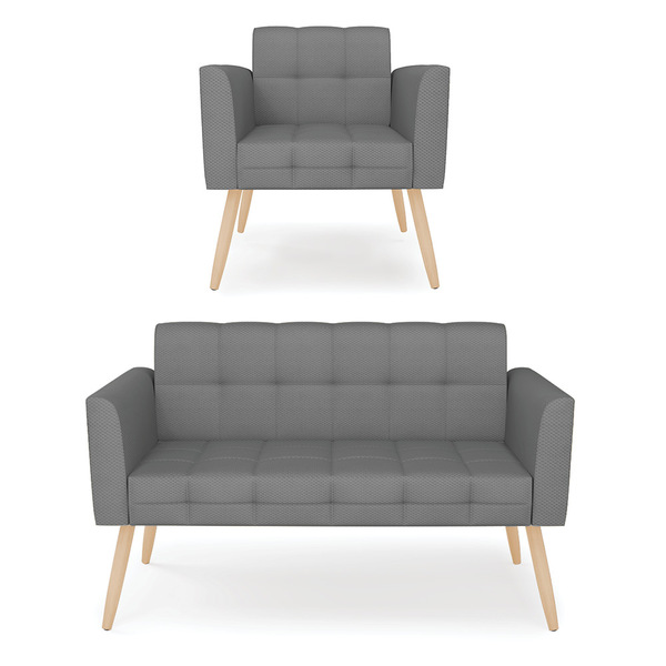 Kit 1 Sofá Namoradeira E 1 Poltrona Elisa Veludo Luxo Grafite