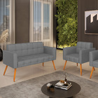 Kit 1 Sofá Namoradeira E 1 Poltrona Elisa Veludo Luxo Grafite