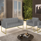 Kit 1 Sofá Namoradeira E 1 Poltrona Elisa Veludo Luxo Grafite