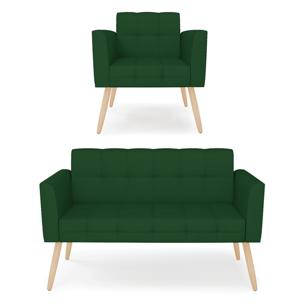 Kit 1 Sofá Namoradeira E 1 Poltrona Elisa Veludo Luxo Pés Pal