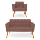 Kit 1 Sofá Namoradeira E 1 Poltrona Elisa Veludo Pés Palito C