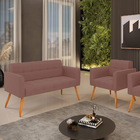 Kit 1 Sofá Namoradeira E 1 Poltrona Elisa Veludo Pés Palito C