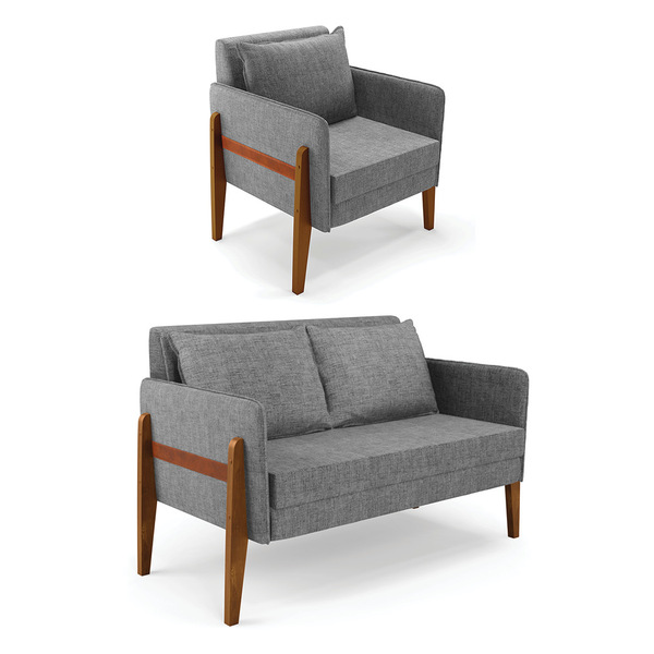 Kit 1 Sofá Namoradeira E 1 Poltrona Lana Linho Grafite A26 Ba