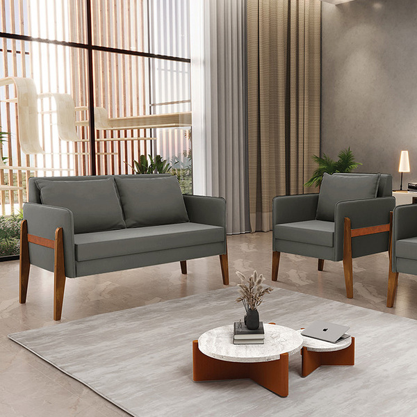 Kit 1 Sofá Namoradeira E 1 Poltrona Lana Suede Grafite Base D