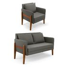 Kit 1 Sofá Namoradeira E 1 Poltrona Lana Suede Grafite Base D