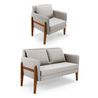 Kit 1 Sofá Namoradeira E 1 Poltrona Lana Veludo Base De Madei