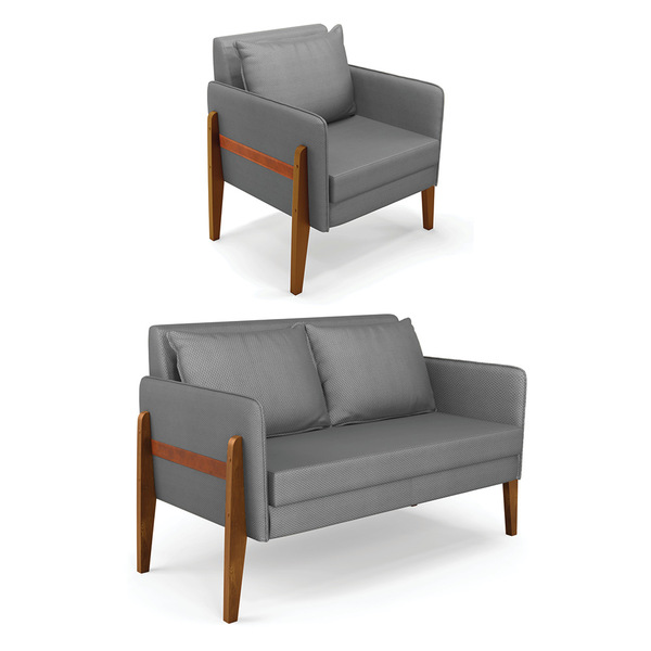 Kit 1 Sofá Namoradeira E 1 Poltrona Lana Veludo Luxo Base De