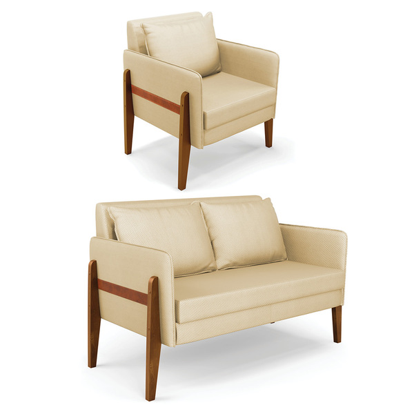 Kit 1 Sofá Namoradeira E 1 Poltrona Lana Veludo Luxo Off Whit