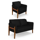 Kit 1 Sofá Namoradeira E 1 Poltrona Lana Veludo Luxo Preto A8