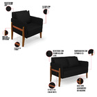 Kit 1 Sofá Namoradeira E 1 Poltrona Lana Veludo Luxo Preto A8