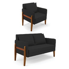 Kit 1 Sofá Namoradeira E 1 Poltrona Lana Veludo Preto Base De