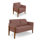 Kit 1 Sofá Namoradeira E 1 Poltrona Lana Veludo Rosê Base De