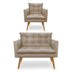 Kit 1 Sofá Namoradeira E 1 Poltrona Tais Suede Marrom Rato Pé