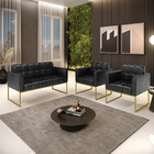 Kit 1 Sofá Namoradeira E 2 Poltronas Elisa Corano Base Metáli