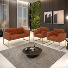 Kit 1 Sofá Namoradeira E 2 Poltronas Elisa Corano Base Metáli