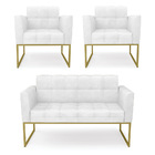 Kit 1 Sofá Namoradeira E 2 Poltronas Elisa Corano Base Metáli