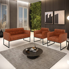 Kit 1 Sofá Namoradeira E 2 Poltronas Elisa Corano Base Metáli