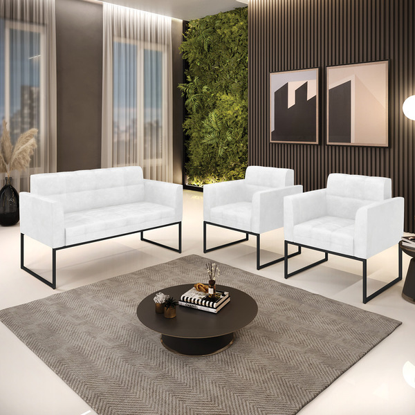 Kit 1 Sofá Namoradeira E 2 Poltronas Elisa Corano Base Metáli