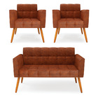 Kit 1 Sofá Namoradeira E 2 Poltronas Elisa Corano Nozes Pés P