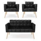 Kit 1 Sofá Namoradeira E 2 Poltronas Elisa Corano Pés Palito