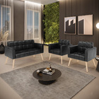 Kit 1 Sofá Namoradeira E 2 Poltronas Elisa Corano Pés Palito