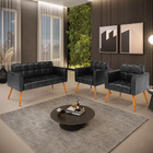 Kit 1 Sofá Namoradeira E 2 Poltronas Elisa Corano Preto Pés P