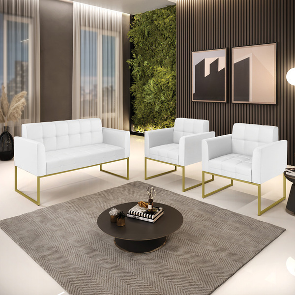 Kit 1 Sofá Namoradeira E 2 Poltronas Elisa Corino Branco Base