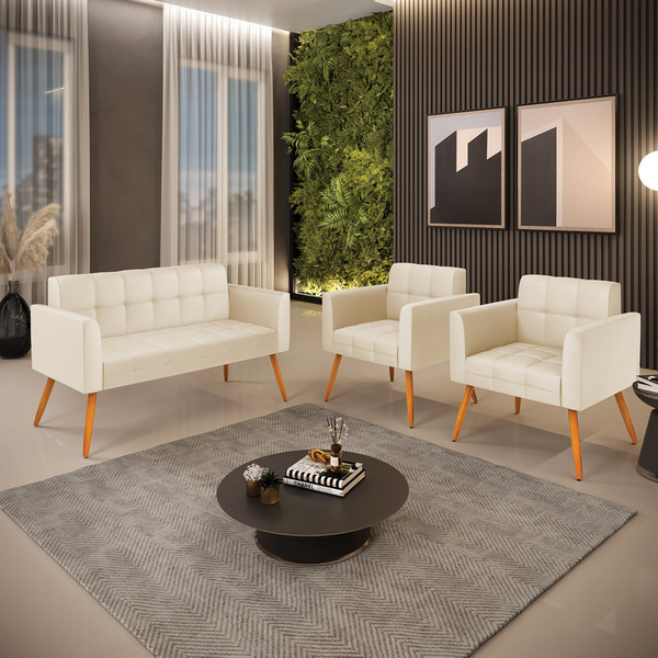 Kit 1 Sofá Namoradeira E 2 Poltronas Elisa Corino Pés Palito