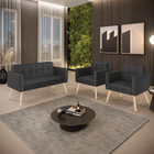 Kit 1 Sofá Namoradeira E 2 Poltronas Elisa Corino Pés Palito