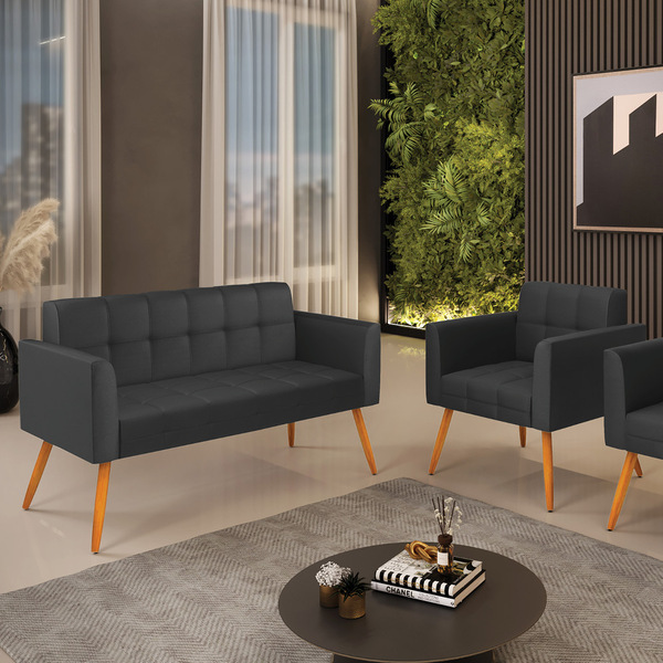 Kit 1 Sofá Namoradeira E 2 Poltronas Elisa Corino Pés Palito