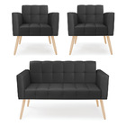 Kit 1 Sofá Namoradeira E 2 Poltronas Elisa Corino Preto Pés P