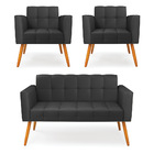 Kit 1 Sofá Namoradeira E 2 Poltronas Elisa Corino Preto Pés P