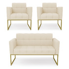 Kit 1 Sofá Namoradeira E 2 Poltronas Elisa Linho Base Metálic
