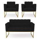 Kit 1 Sofá Namoradeira E 2 Poltronas Elisa Linho Base Metálic