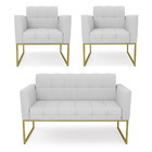Kit 1 Sofá Namoradeira E 2 Poltronas Elisa Linho Base Metálic