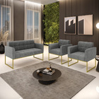 Kit 1 Sofá Namoradeira E 2 Poltronas Elisa Linho Base Metálic