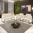 Kit 1 Sofá Namoradeira E 2 Poltronas Elisa Linho Base Metálic