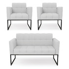 Kit 1 Sofá Namoradeira E 2 Poltronas Elisa Linho Cinza A05 Ba