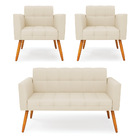 Kit 1 Sofá Namoradeira E 2 Poltronas Elisa Linho Pés Palito C