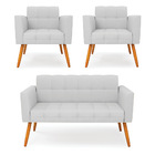 Kit 1 Sofá Namoradeira E 2 Poltronas Elisa Linho Pés Palito C