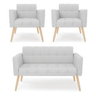 Kit 1 Sofá Namoradeira E 2 Poltronas Elisa Linho Pés Palito N