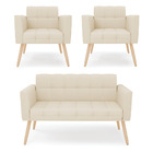 Kit 1 Sofá Namoradeira E 2 Poltronas Elisa Linho Pés Palito N