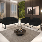 Kit 1 Sofá Namoradeira E 2 Poltronas Elisa Linho Preto A79 Ba