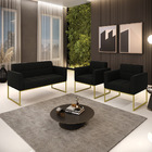 Kit 1 Sofá Namoradeira E 2 Poltronas Elisa Suede Base Metálic