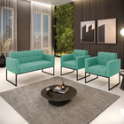 Kit 1 Sofá Namoradeira E 2 Poltronas Elisa Suede Base Metálic